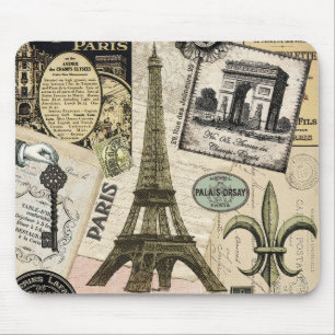 Modern Vintage French travel collage Mouse Pad