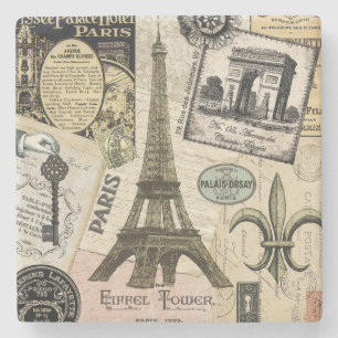 Modern Vintage French travel collage Stone Coaster