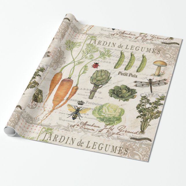 modern vintage french vegetable garden wrapping paper (Unrolled)