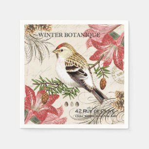 modern vintage french winter bird napkin