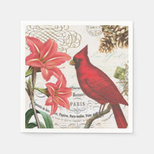 modern vintage french winter cardinal napkin