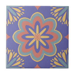 Modern vintage geometric purple floral pattern ceramic tile