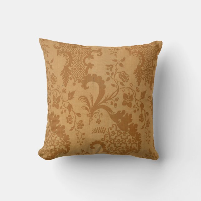 Modern Vintage Gold Damask Pattern Cushion (Front)