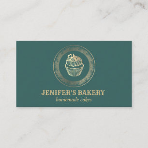 Modern vintage gold foil cupcake homemade bakery business card