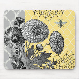 Modern Vintage graphic floral mousepad