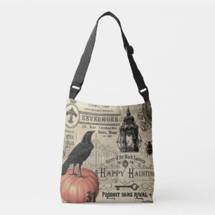 MODERN VINTAGE HALLOWEEN CROW AND PUMPKIN CROSSBODY BAG
