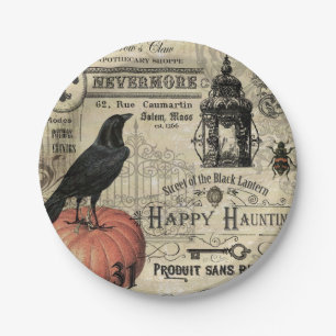 MODERN VINTAGE HALLOWEEN CROW AND PUMPKIN PAPER PLATE