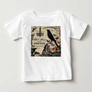 modern vintage halloween crow and skull baby T-Shirt