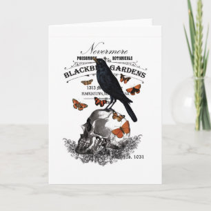 modern vintage halloween crow and skull card
