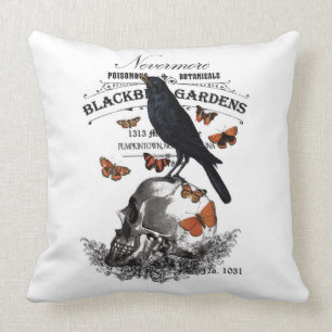 modern vintage halloween crow and skull cushion