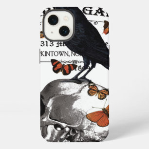 modern vintage halloween crow and skull iPhone 13 case