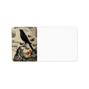 modern vintage halloween crow and skull label