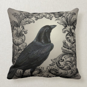 modern vintage halloween crow cushion