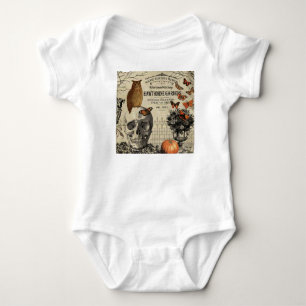 Modern vintage Halloween owl and skull Baby Bodysuit