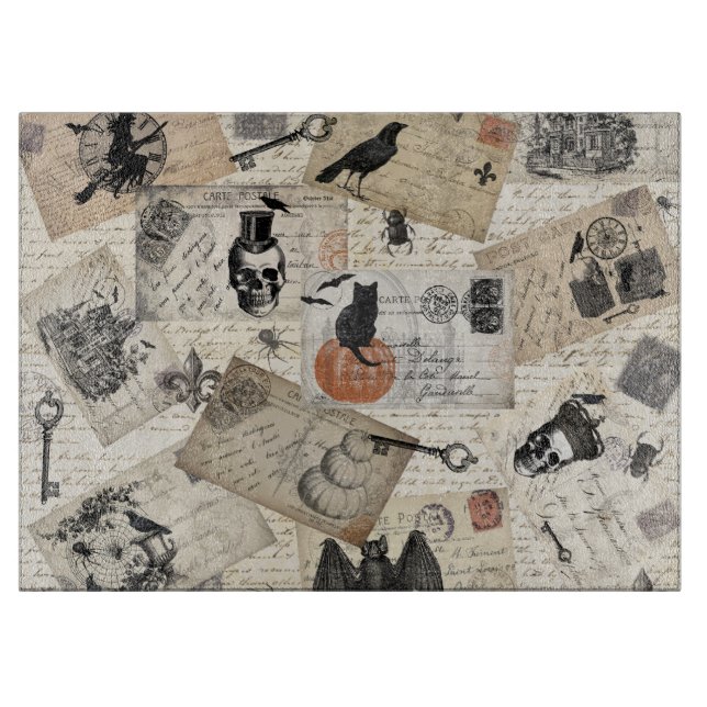 Modern vintage Halloween postcards Cutting Board (Front)