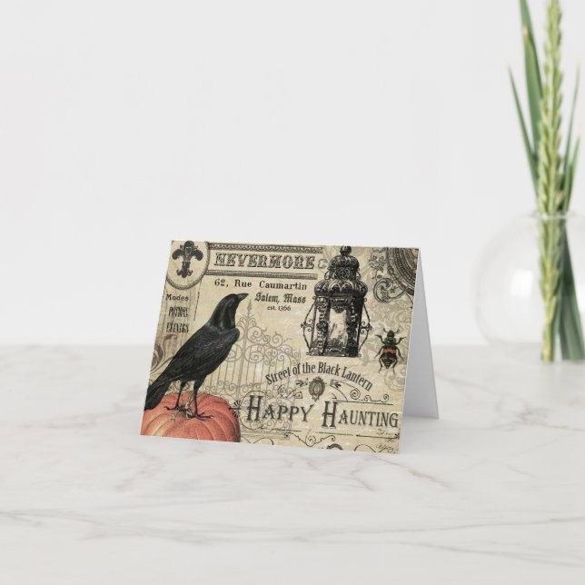modern vintage halloween pumpkin and crow card (Front)