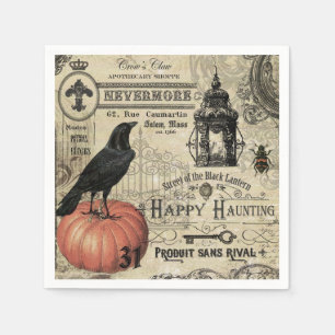 modern vintage halloween pumpkin and crow napkin
