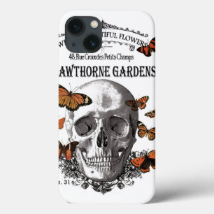 modern vintage Halloween skull and butterflies iPhone 13 Case