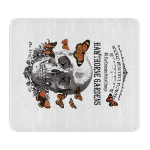 modern vintage Halloween skull and butterflies Cutting Board