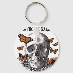 modern vintage Halloween skull and butterflies Key Ring