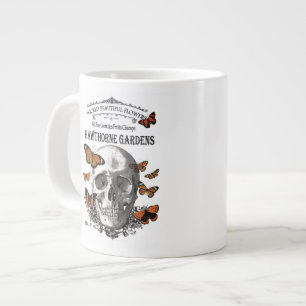 modern vintage Halloween skull and butterflies Large Coffee Mug