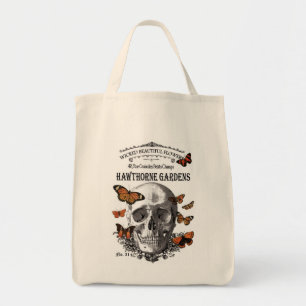 modern vintage Halloween skull and butterflies Tote Bag