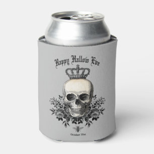Modern Vintage Halloween skull and crown Can Cooler