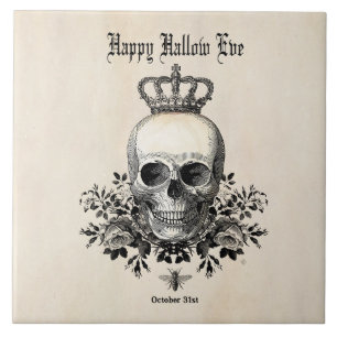 Modern Vintage Halloween skull and crown Tile