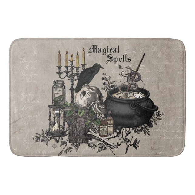 Modern vintage Halloween skull Bath Mat (Front)