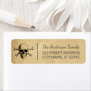 Modern Vintage Halloween Skull Custom Family Name Return Address Label