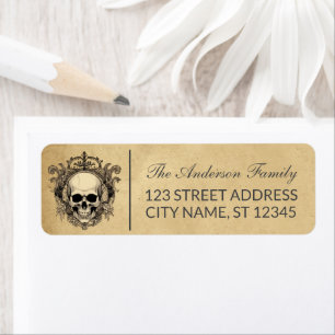 Modern Vintage Halloween Skull Custom Family Name  Return Address Label