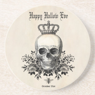 Modern Vintage Halloween skull with crown Coaster