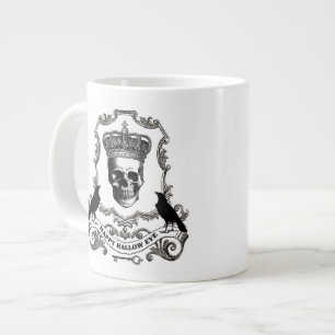 Modern vintage Halloween skull with crown Large Coffee Mug