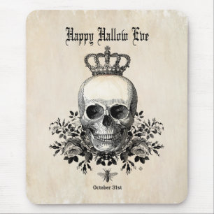 Modern Vintage Halloween skull with crown Mouse Pad