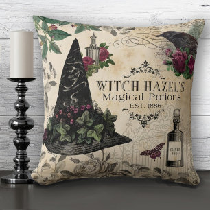 Modern Vintage Halloween Witch Throw Pillow
