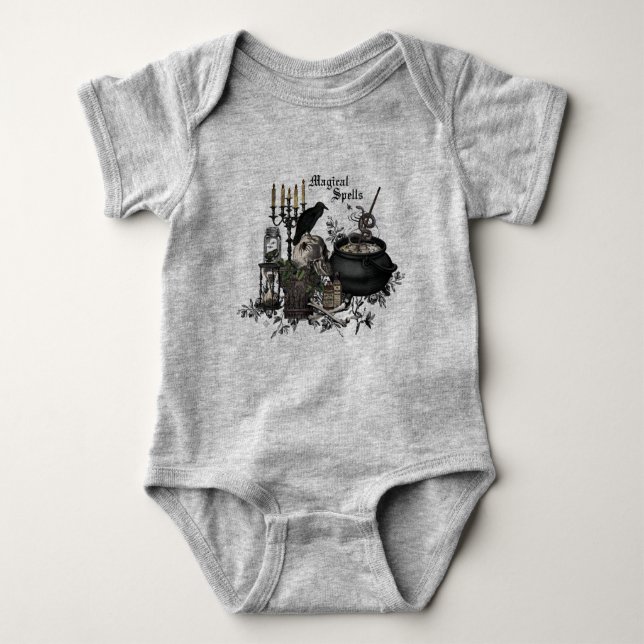 Modern vintage Halloween WITCHES BREW Baby Bodysuit (Front)