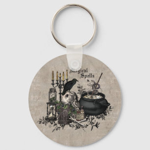 Modern vintage Halloween WITCHES BREW Key Ring