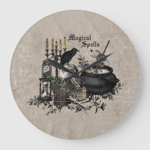 Modern vintage Halloween WITCHES BREW Large Clock