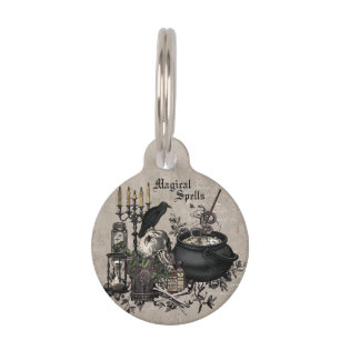 Modern vintage Halloween WITCHES BREW Pet Tag