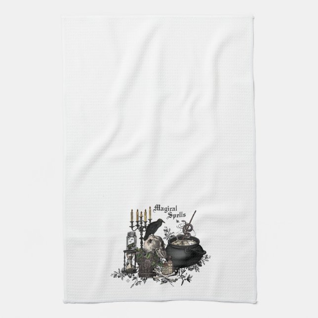 Modern vintage Halloween WITCHES BREW Tea Towel (Vertical)