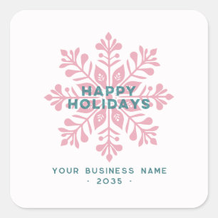 Modern Vintage Happy Holidays Business Snowflake Square Sticker