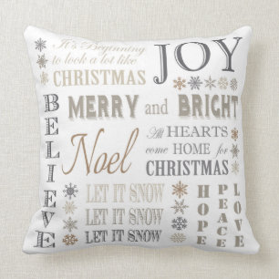 modern vintage holiday phrases cushion