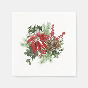 modern vintage holiday poinsettia floral napkin