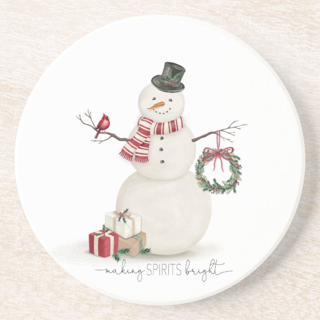 Modern vintage Holiday snowman Coaster (Front)