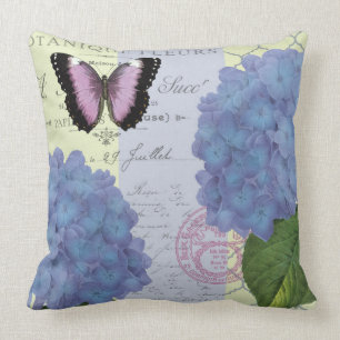 modern vintage hydrangea and butterfly cushion