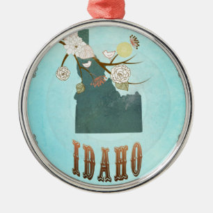 Modern Vintage Idaho State Map – Aqua Blue Metal Ornament