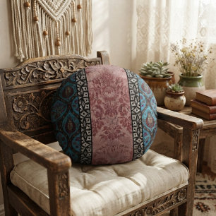 Modern Vintage Inspired Floral Design Round Cushion