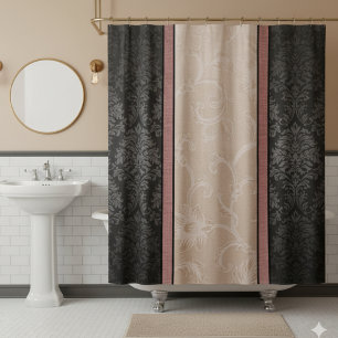Modern Vintage Inspired Floral Fabric Stripes Shower Curtain