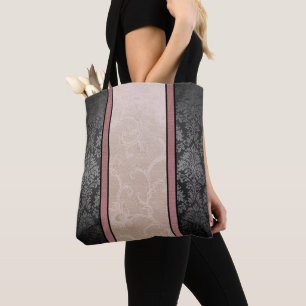 Modern Vintage Inspired Floral Fabric Stripes Tote Bag