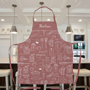 Modern Vintage Kitchen Utensils Cute Doodle Apron